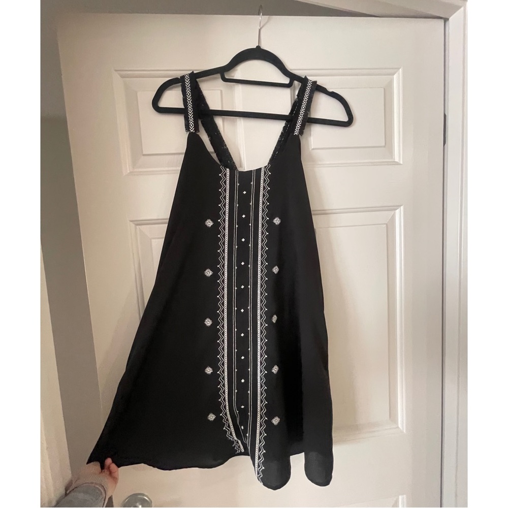 Black and white dress - with fringe detail straps! -SIZE SMALL